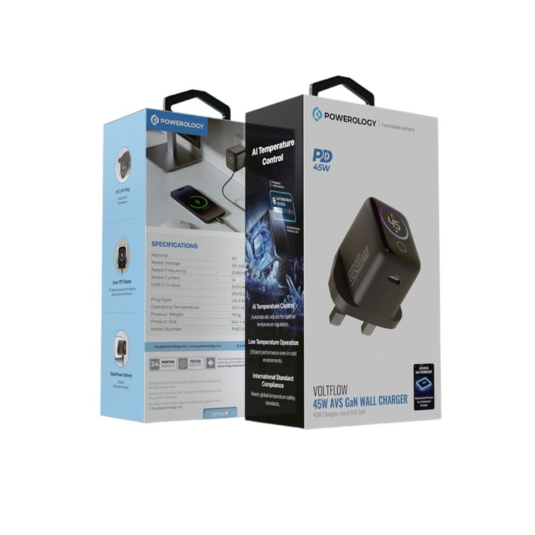 شارژر دیواری پاورولوژی 45W مدل Voltflow PWCUQC069