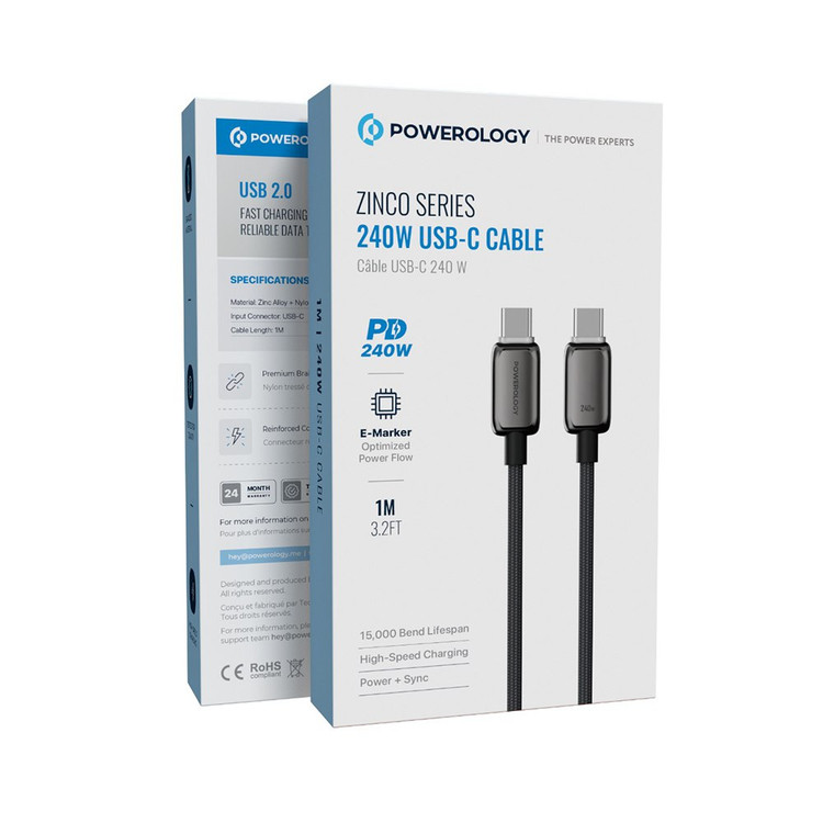 کابل USB-C سری Zinco با توان ۲۴۰ وات مدل: PWDC99DGY 7646