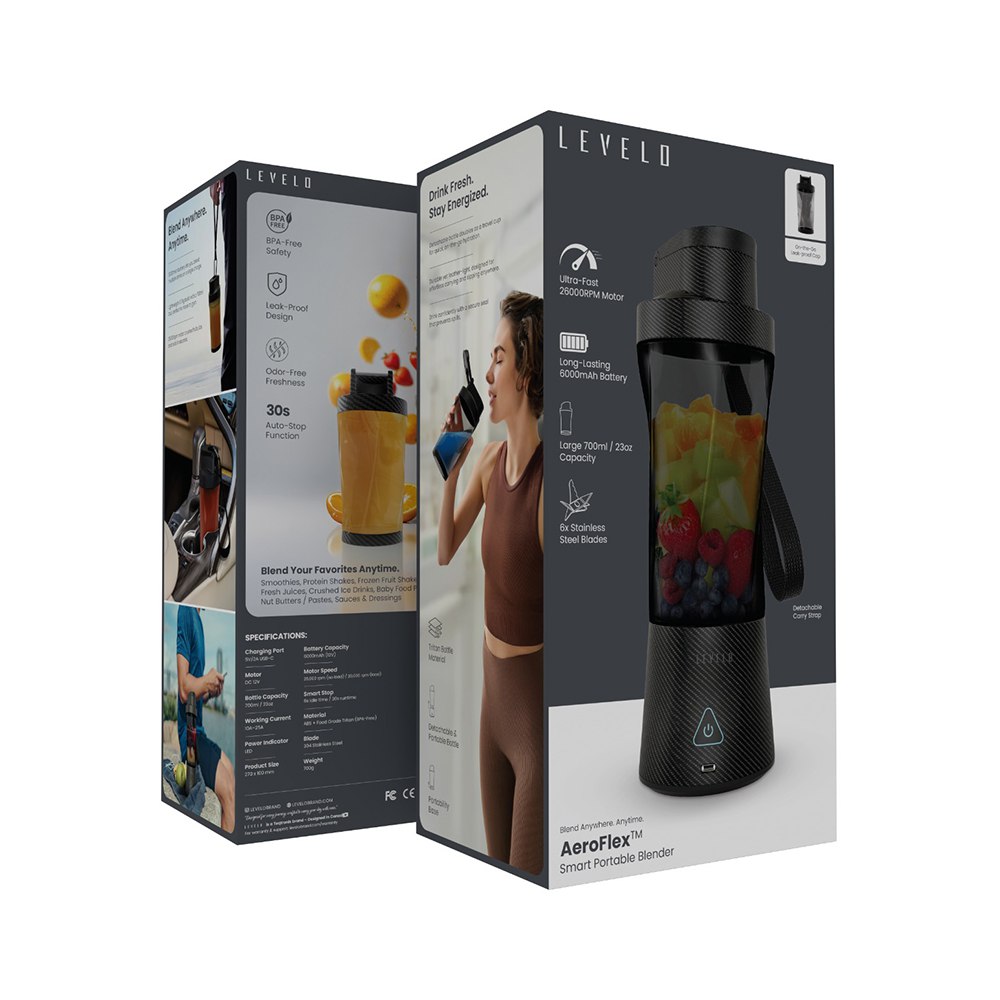 مخلوط کن شارژی لِوِلو مدل LVL-AEROFX-BLNDR-STR ظرفیت ۰.۷ لیتر با ۶ تیغ