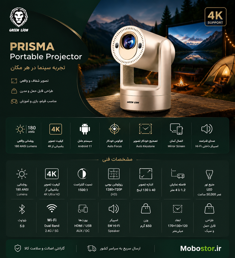 پروژکتور4K گرین لاین مدل پریسما(prisma)