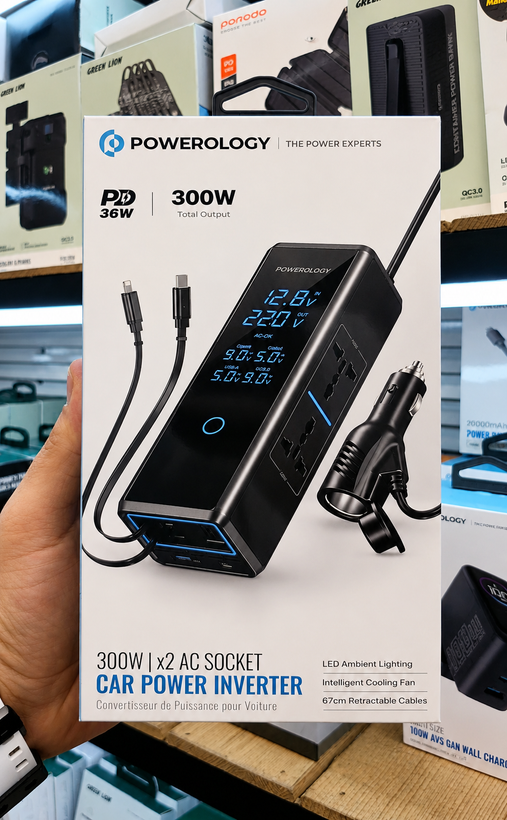 اینورتر خودرو پاورولوژی مدل PWCPI300W ظرفیت ۳۰۰ وات