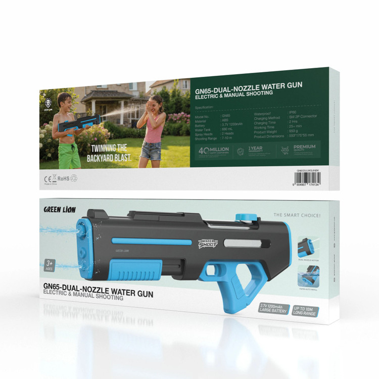 تفنگ آبپاش شارژی دو نازل گرین لاین مدل GN65 | Green Lion GN65 Dual Nozzle Water Gun