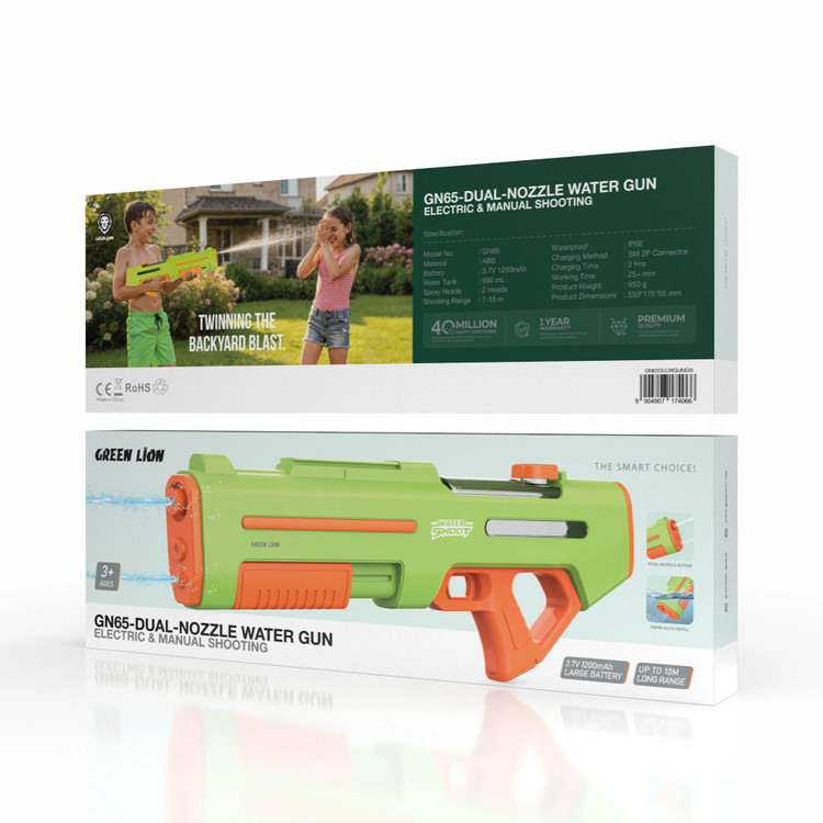 تفنگ آبپاش شارژی دو نازل گرین لاین مدل GN65 | Green Lion GN65 Dual Nozzle Water Gun