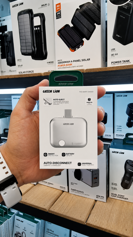 شارژر هوشمند قطعکن خودکار گرین لاین مدل GL-WC72 با توان 140 وات PD (Auto-Disconnect Smart Charger)