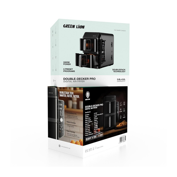 سرخکن بدون روغن دیجیتال گرین لاین Double-Decker Pro دو طبقه 11.2 لیتری 2400 وات مدل GNDBLDKRPRBK
