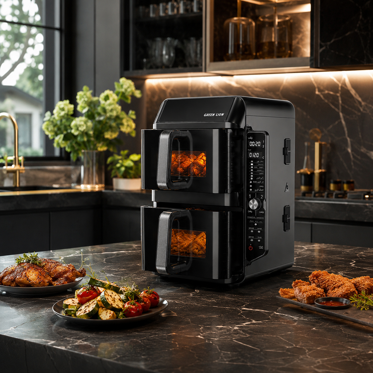 سرخکن بدون روغن دیجیتال گرین لاین Double-Decker Pro دو طبقه 11.2 لیتری 2400 وات مدل GNDBLDKRPRBK