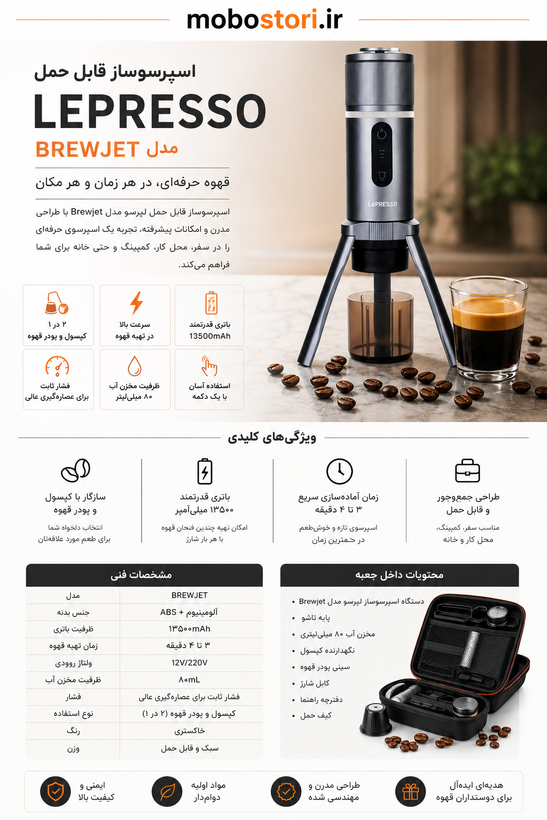 اسپرسوساز قابل حمل لپرسو Brewjet مدل LPPECFFMGY