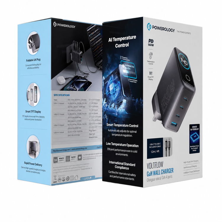 شارژر دیواری پاورولوژی مدل PWGAN140W توان ۱۴۰ وات