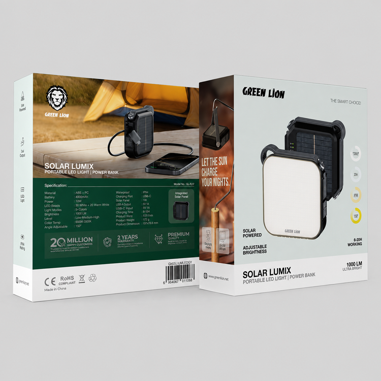 چراغ کمپینگ خورشیدی گرین لاین Solar Lumix 1000LM با پاوربانک 4000mAh