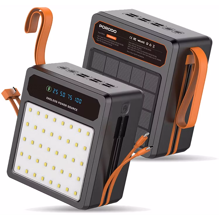 پاوربانک خورشیدی 160000 میلی‌آمپر Porodo LAROS PDPB160BK با شارژ سریع 22.5W