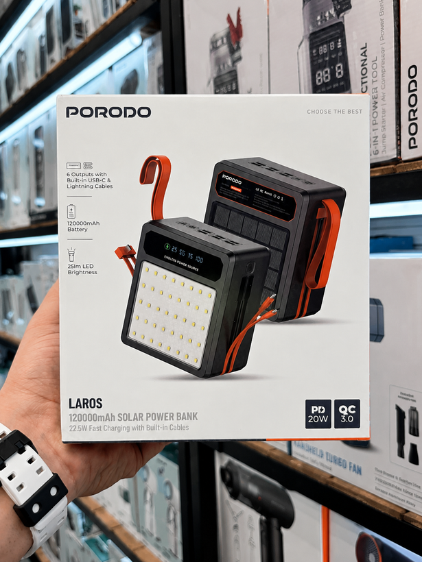 پاوربانک خورشیدی پرودو Porodo LAROS مدل PDPB120BK