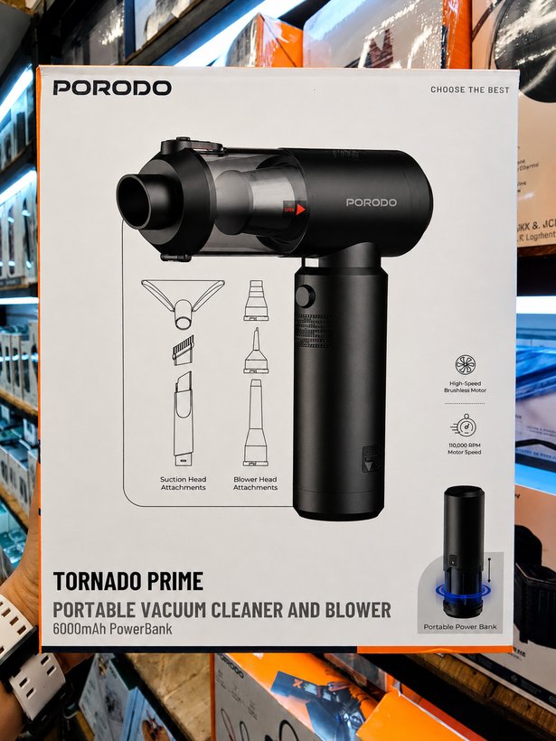 جارو و دمنده شارژی پرودو مدل Tornado Prime با پاوربانک 6000mAh