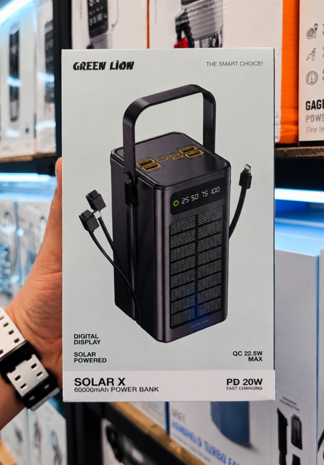 پاوربانک خورشیدی گرین لاین Solar X ظرفیت 60000 میلیآمپر ساعت با شارژ سریع PD 20W