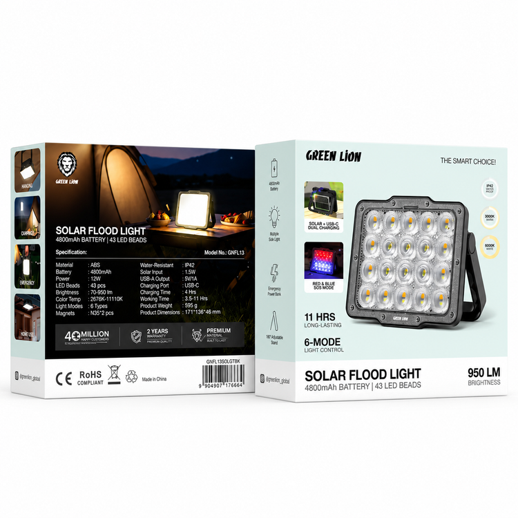 پروژکتور شارژی خورشیدی گرین لاین مدل Solar Flood Light با روشنایی ۹۵۰ لومن