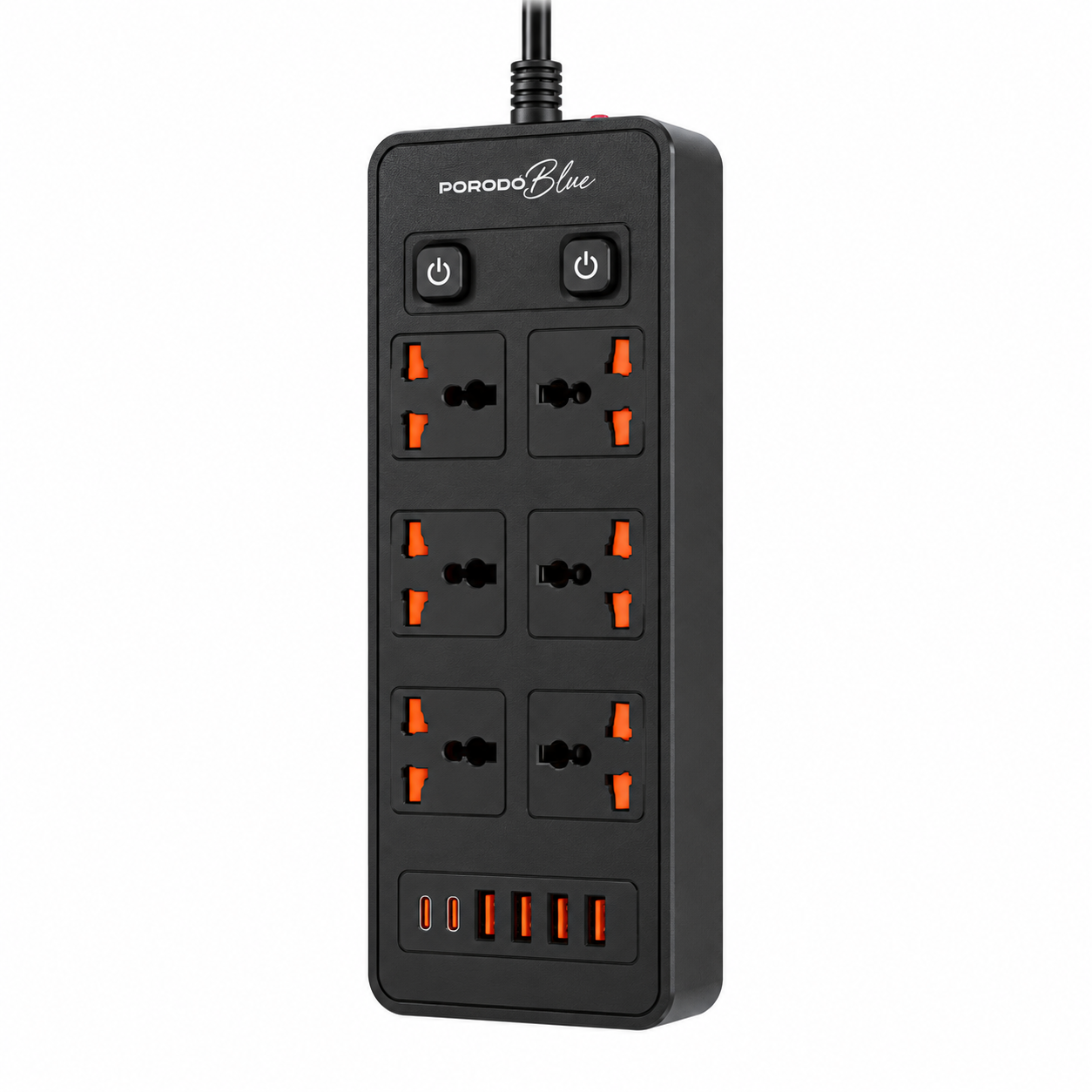 چندراهی برق پورودو بلو ۶ پریز با ۲ خروجی USB-C مدل PB-FWCH033-BK