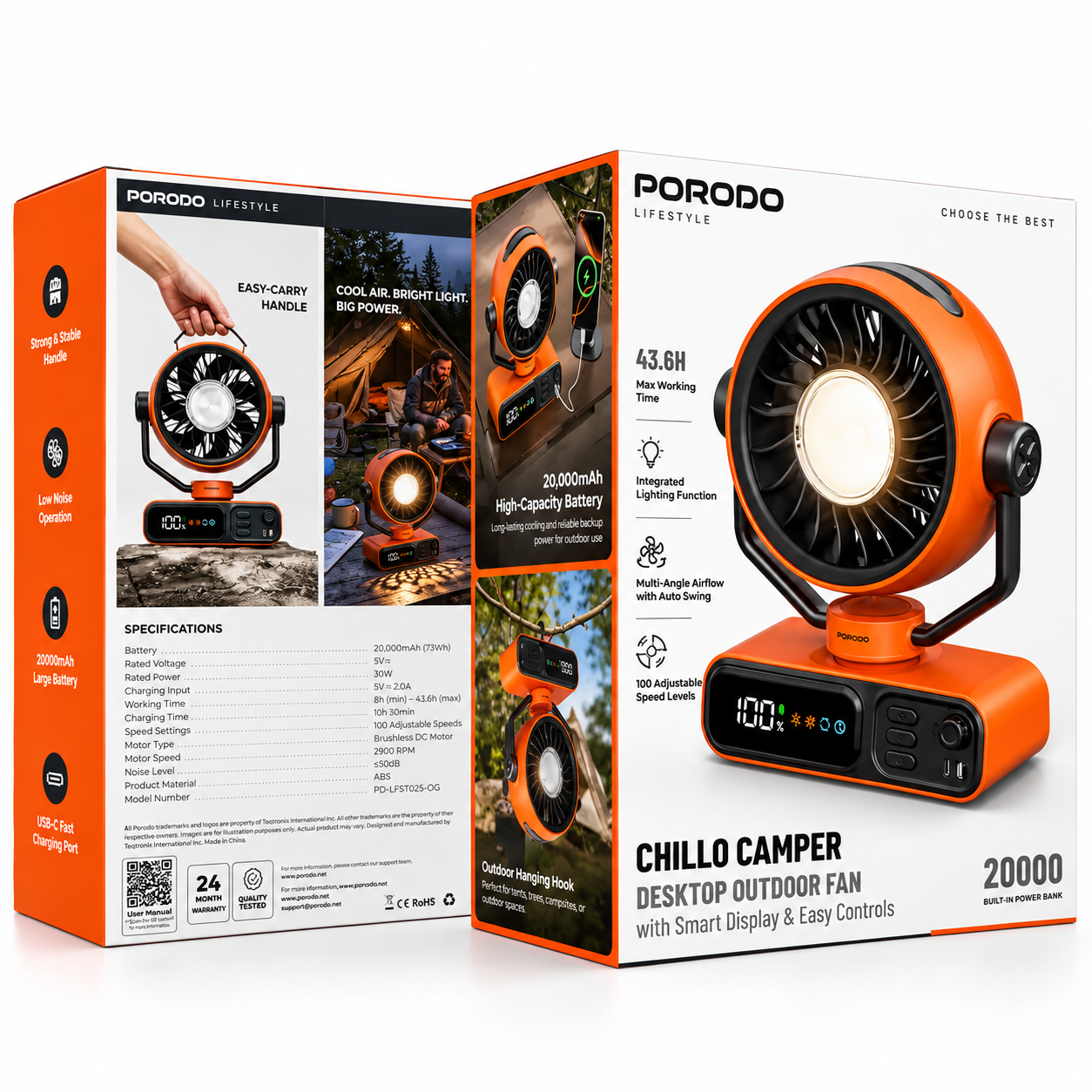 پنکه شارژی رومیزی کمپینگ پرودو Porodo Chillo Camper Desktop Outdoor Fan