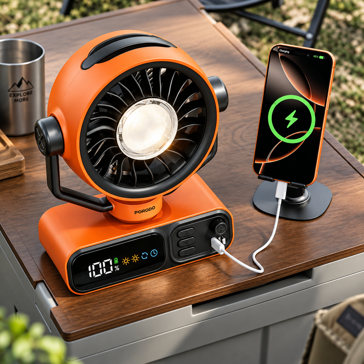 پنکه شارژی رومیزی کمپینگ پرودو Porodo Chillo Camper Desktop Outdoor Fan