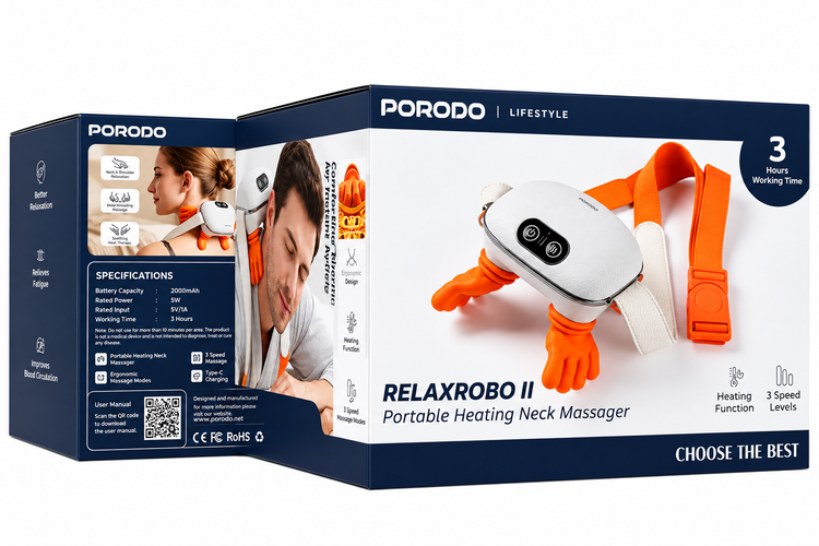 ماساژور گردن حرارتی پرودو مدل RELAXROBO II سفید و نارنجی با بند قابل تنظیم