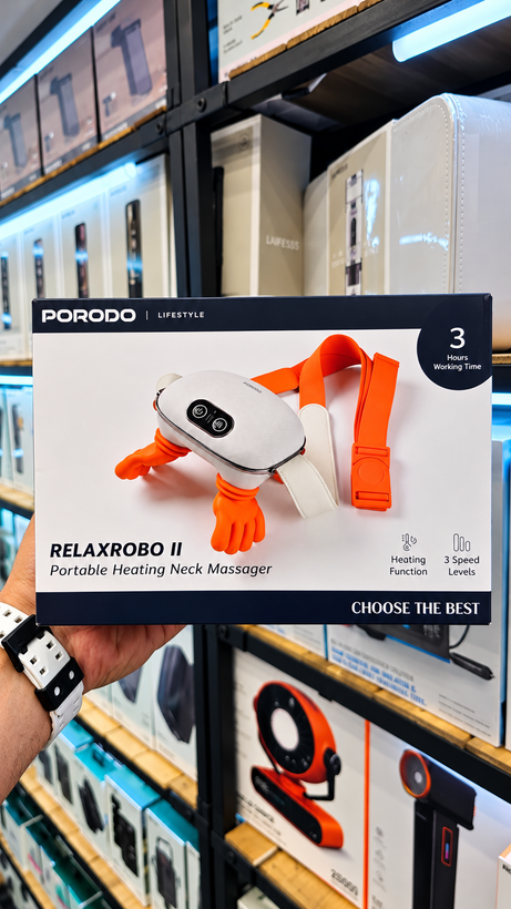ماساژور گردن حرارتی پرودو مدل RELAXROBO II سفید و نارنجی با بند قابل تنظیم