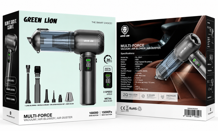 جاروشارژی و دمنده هوا گرین لاین مدل Multi-Force خاکستری با نازلهای متنوع
