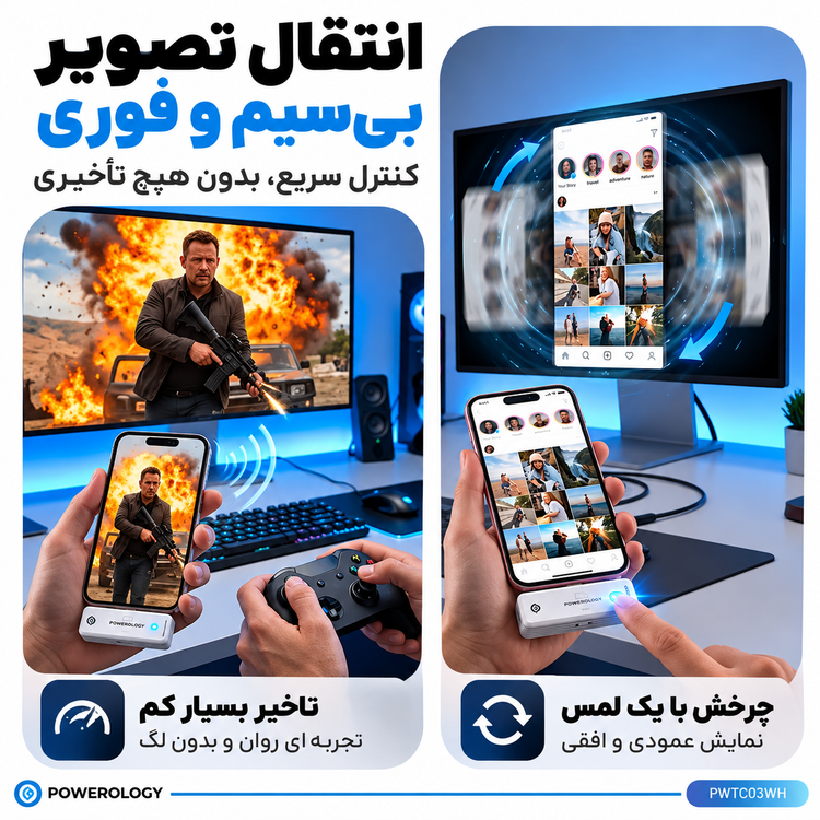 مبدل انتقال تصویر بیسیم پاورولوژی مدل AIROMA PWTC030WH با رابط USB-C به HDMI