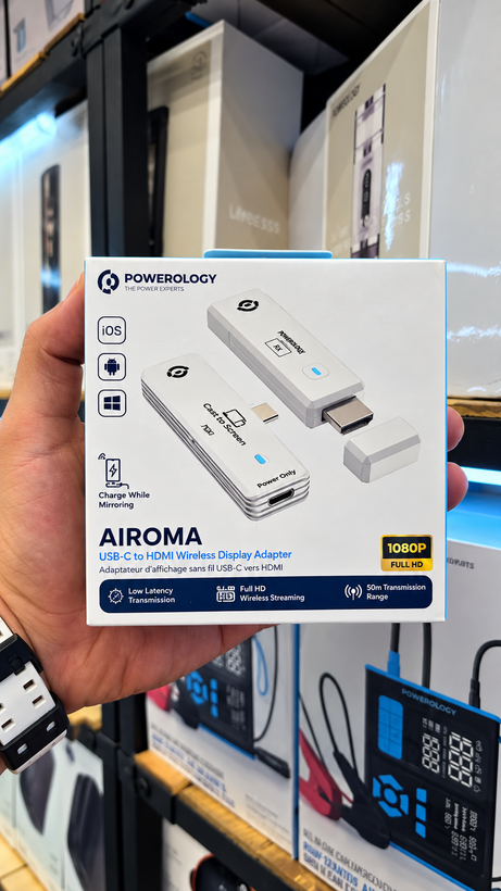 مبدل انتقال تصویر بیسیم پاورولوژی مدل AIROMA PWTC030WH با رابط USB-C به HDMI