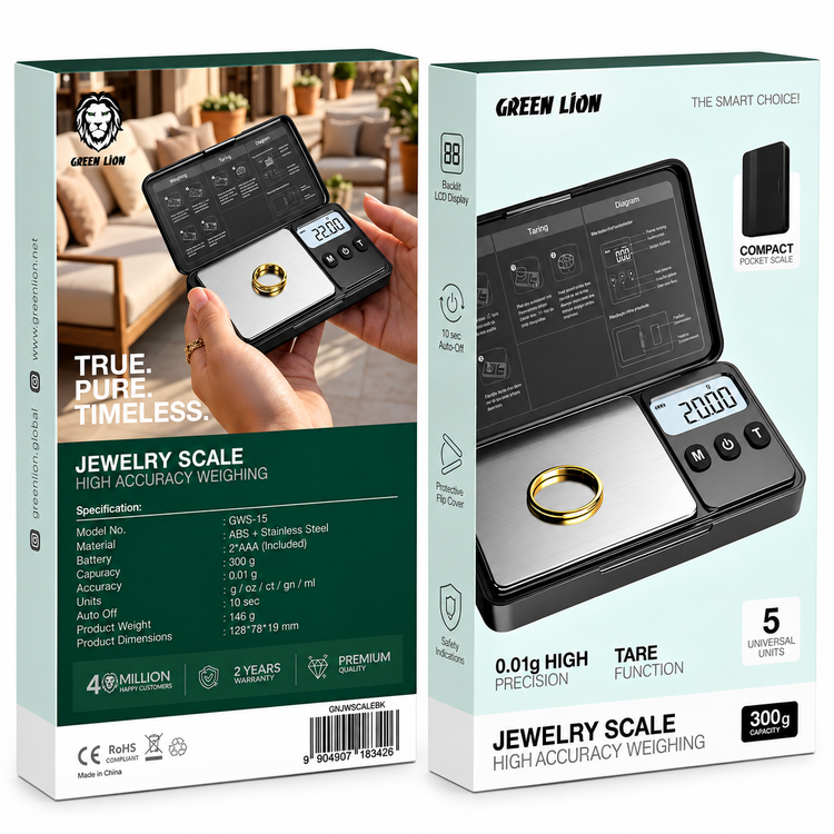 ترازوی دیجیتال جیبی جواهرات گرین لاین مدل GWS-15 با ظرفیت 300 گرم و دقت 0.01 گرم