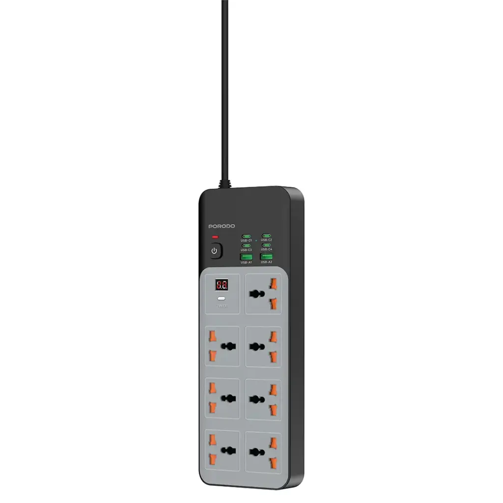 چندراهی برق پرودو مدل PDFWCH099GY با ۷ پریز یونیورسال و ۶ درگاه USB