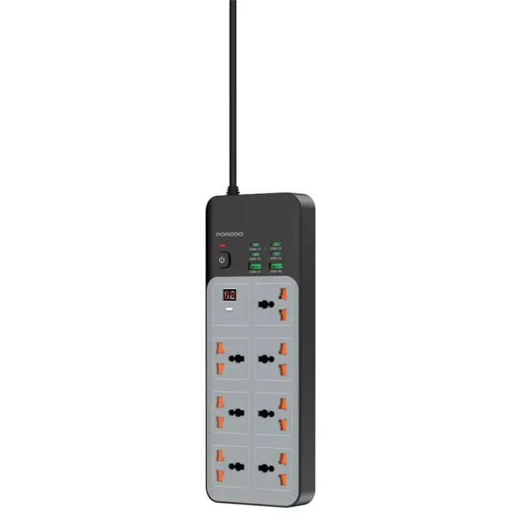 چندراهی برق پرودو مدل PDFWCH099GY با ۷ پریز یونیورسال و ۶ درگاه USB
