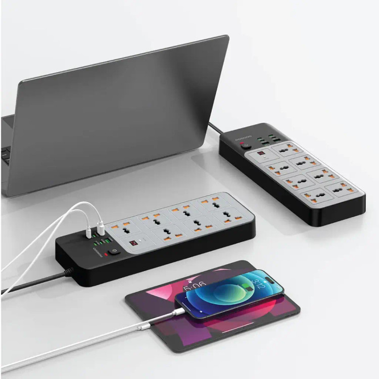 چندراهی برق پرودو مدل PDFWCH099GY با ۷ پریز یونیورسال و ۶ درگاه USB