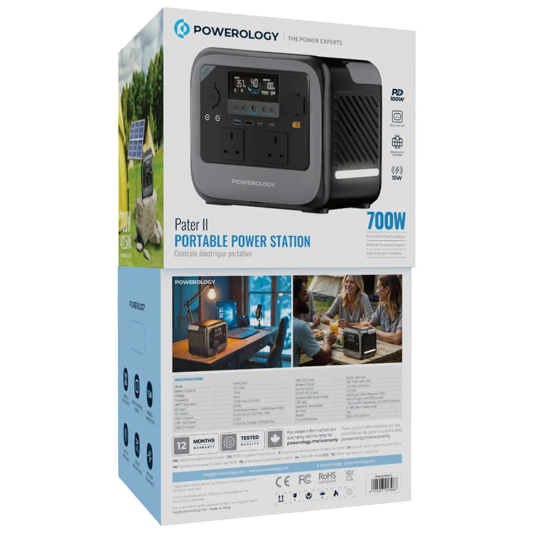 پاور استیشن قابل حمل پاورولوژی مدل Pater II توان 700 وات ظرفیت 472.5 واتساعت | Powerology Pater II Portable Power Station 700W - PWGC700GY