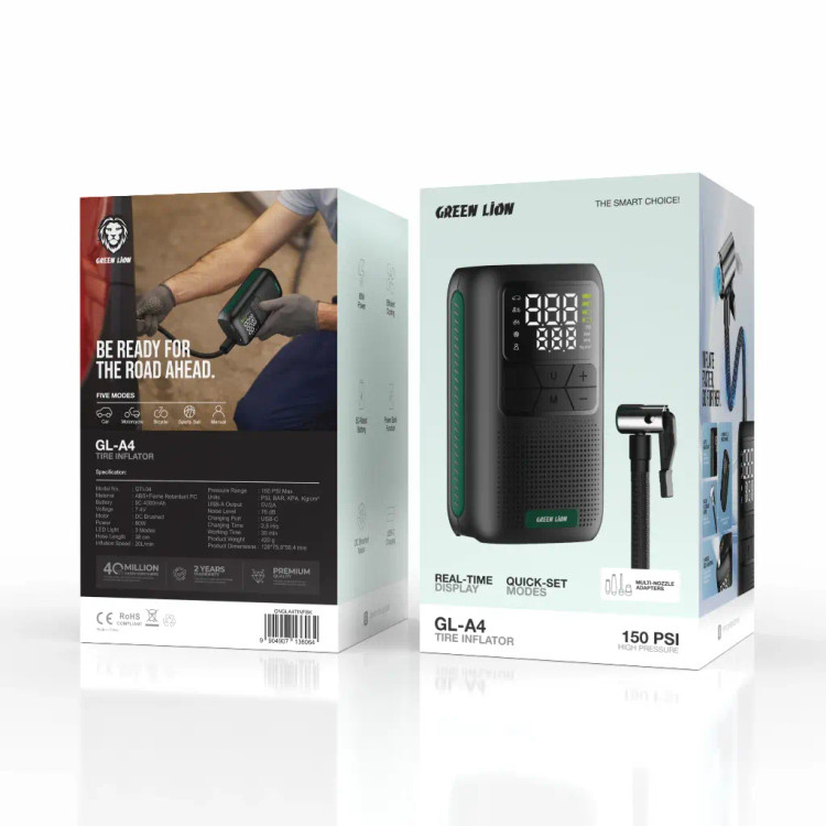 پمپ باد شارژی گرین لاین مدل GL-A4 با فشار 150 PSI و نمایشگر دیجیتال