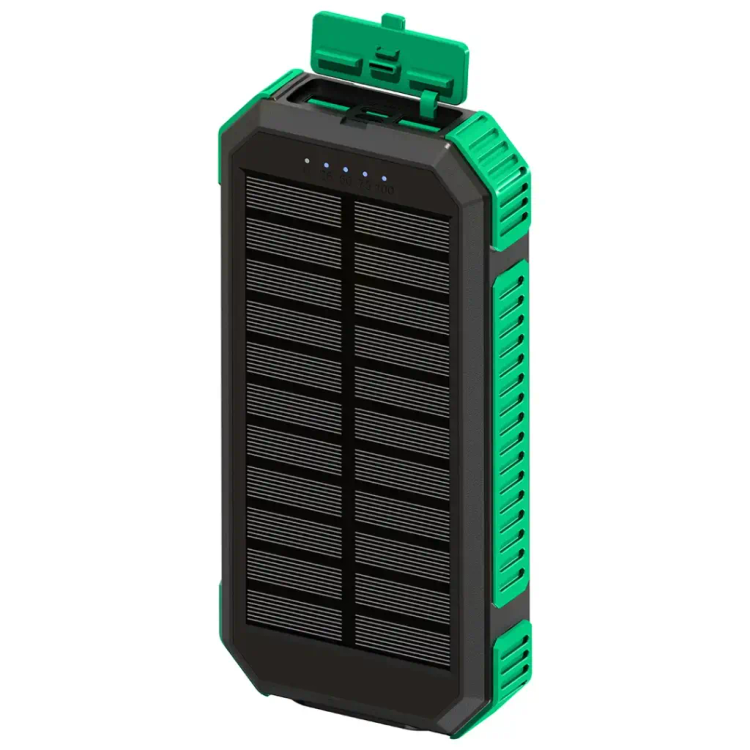 پاوربانک گرین لاین مدل Solar Flex با ظرفیت 20000 میلیآمپر ساعت، شارژ بیسیم مغناطیسی و طراحی مقاوم سبز و مشکی