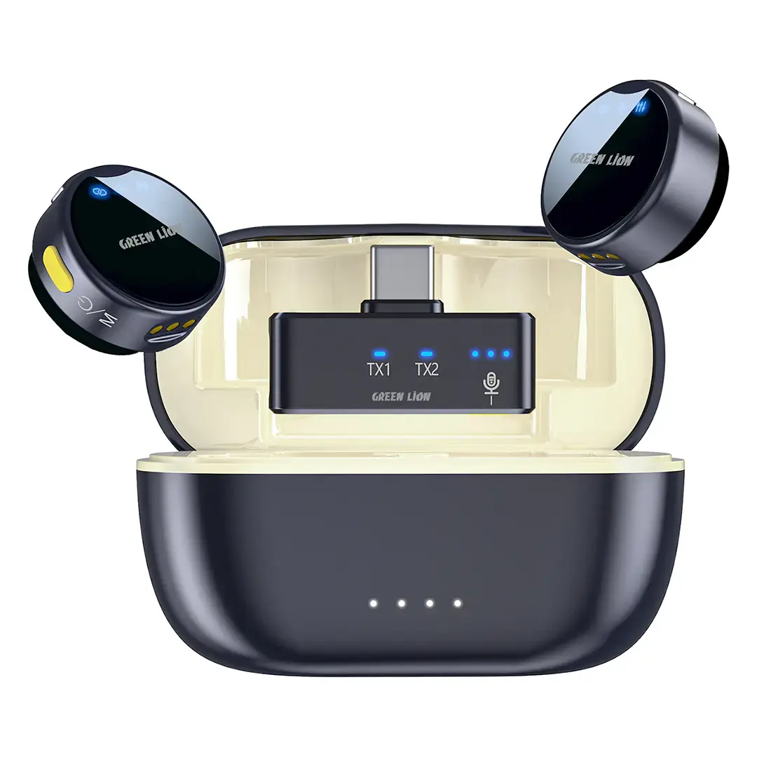 میکروفون بی‌سیم دوگانه گرین لاین مدل GM-92X با گیرنده USB Type-C و محفظه شارژ