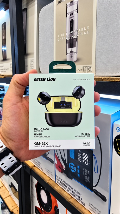 میکروفون بیسیم دوگانه گرین لاین مدل GM-92X با گیرنده USB Type-C و محفظه شارژ